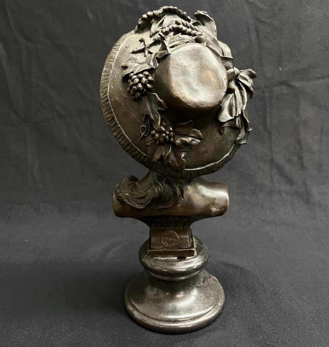 A. Carrier Belleuse European Bronze Bust on Marble Base Victorian Woman