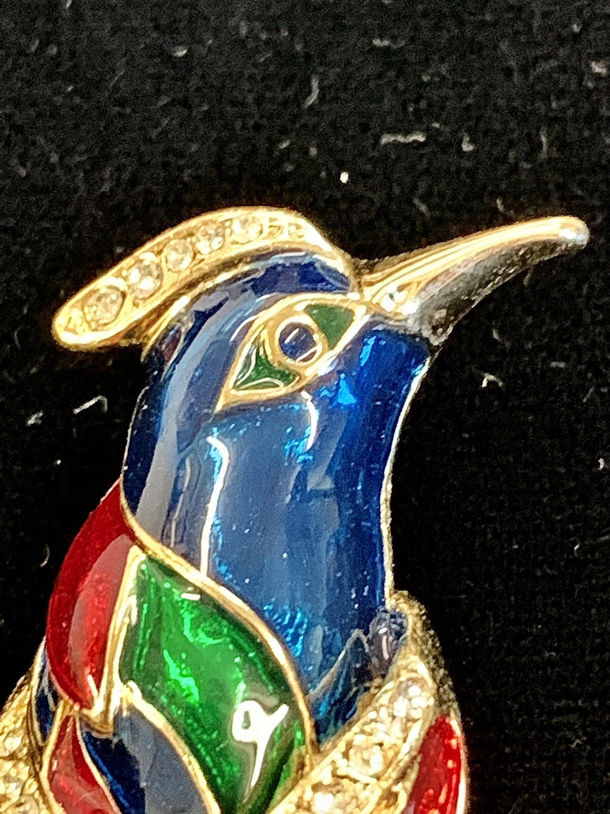 Lind  Signed 14KEP Exotic Bird Parrot Pin Brooch Multicolor Rhinestones 3 1/4" H