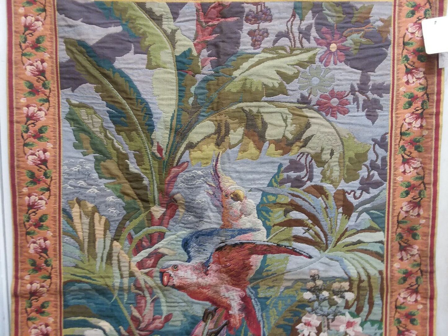 2 Parrots French Woven Tapestry Contemporary Design Wall Hanging 48.5''x30.75''