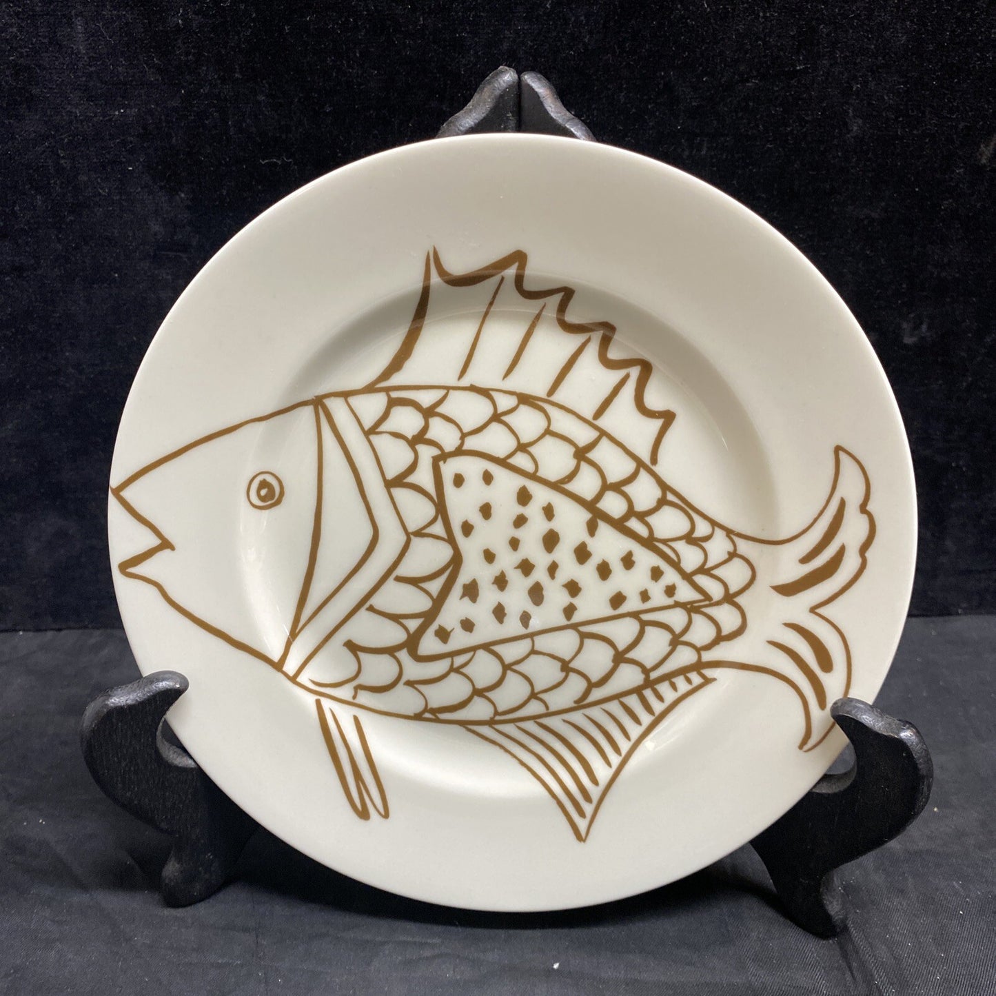 Fitz & Floyd 1976 Les Fish Brown 7 1/2" Salad Plate Set of 4 KM10