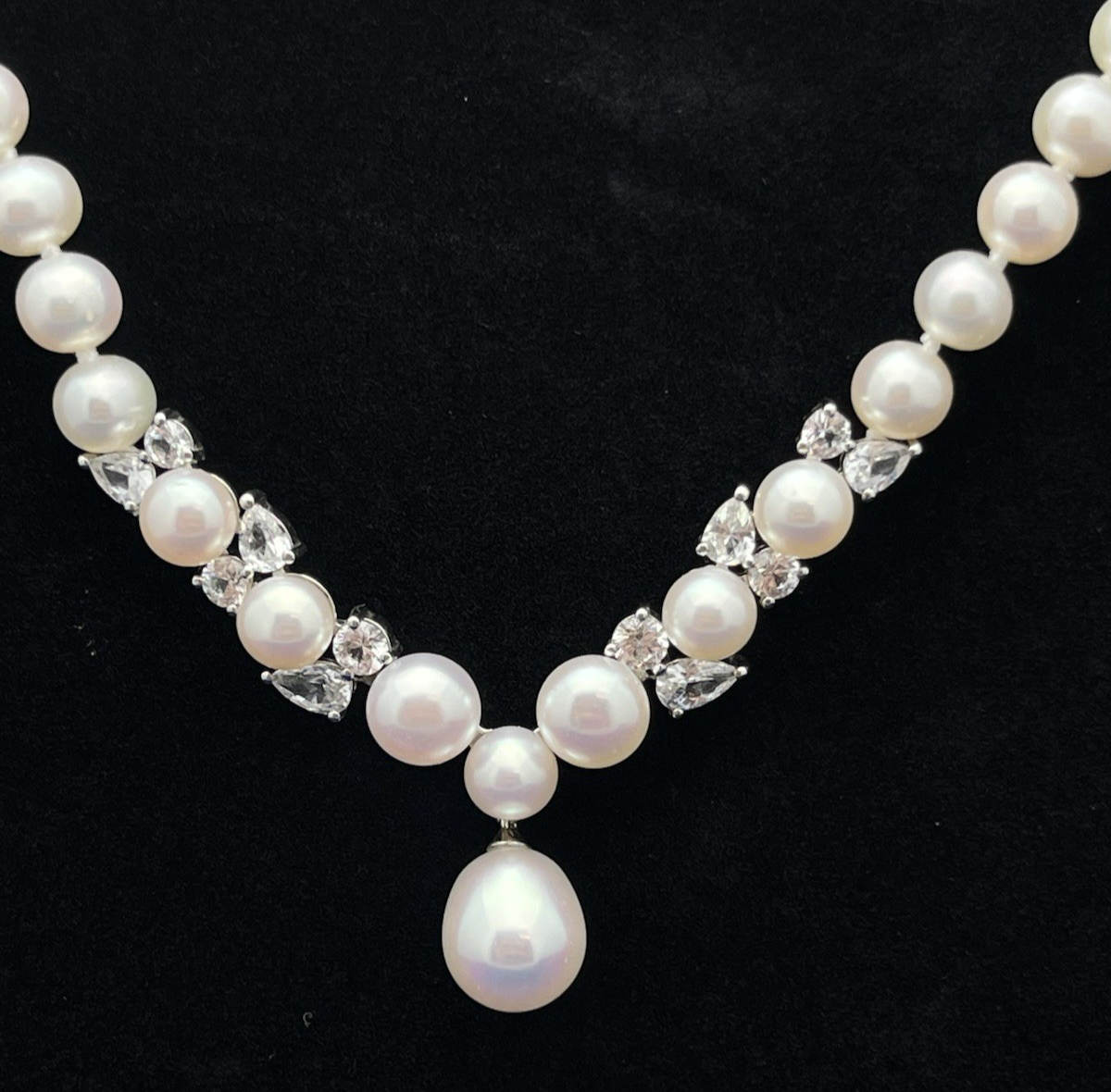 Kay Jewelers Sterling Cultured Pearl 17.25" Necklace w/ Lab Created Sapphires