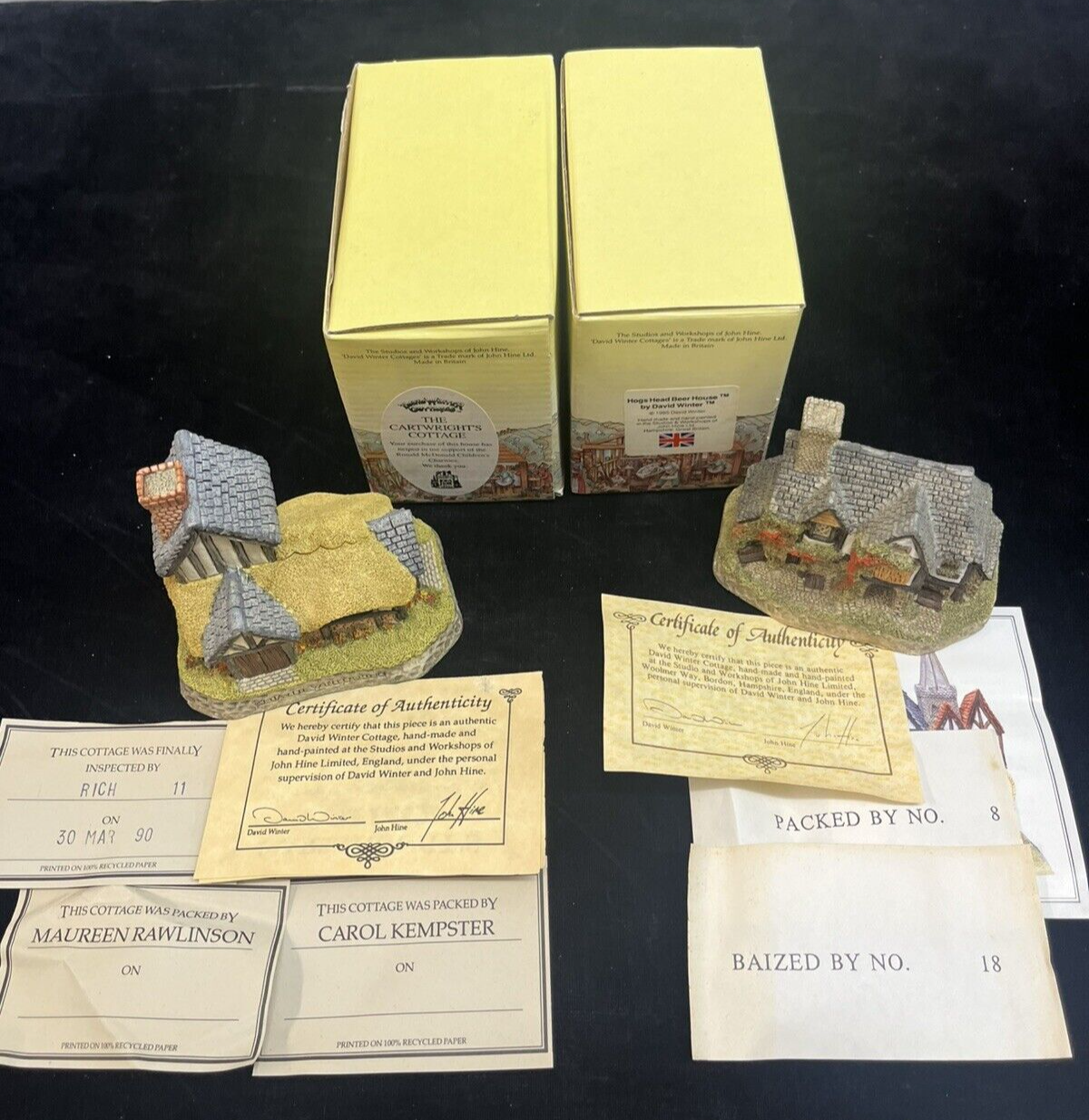 David Winter Cottages Lot Of 4: Cobbler, Hogs Head Beer, Pottery, Cartwrights