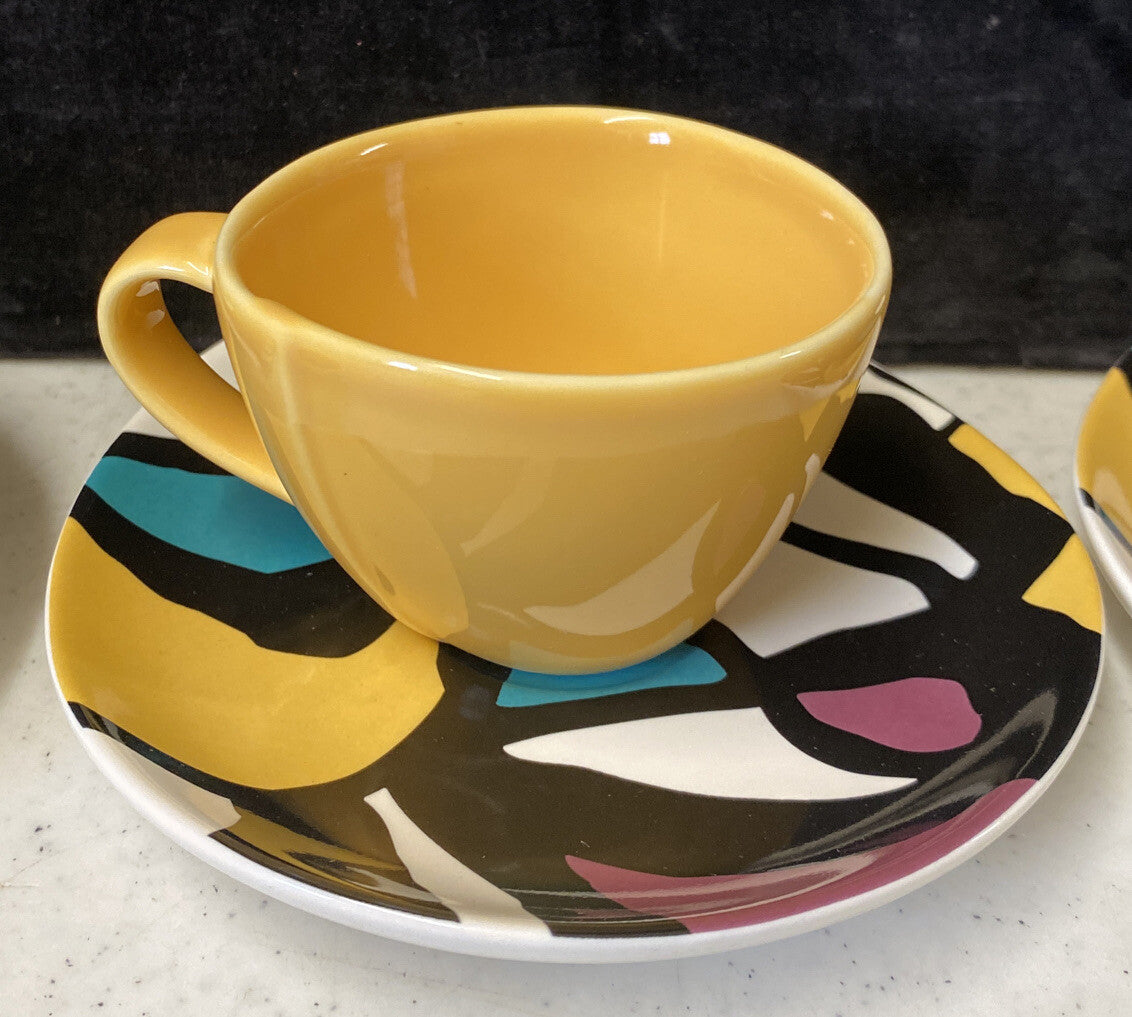 Diane Von Furstenberg Espresso Coffee Tea Cup & Saucer Set of 4 NIB BH83