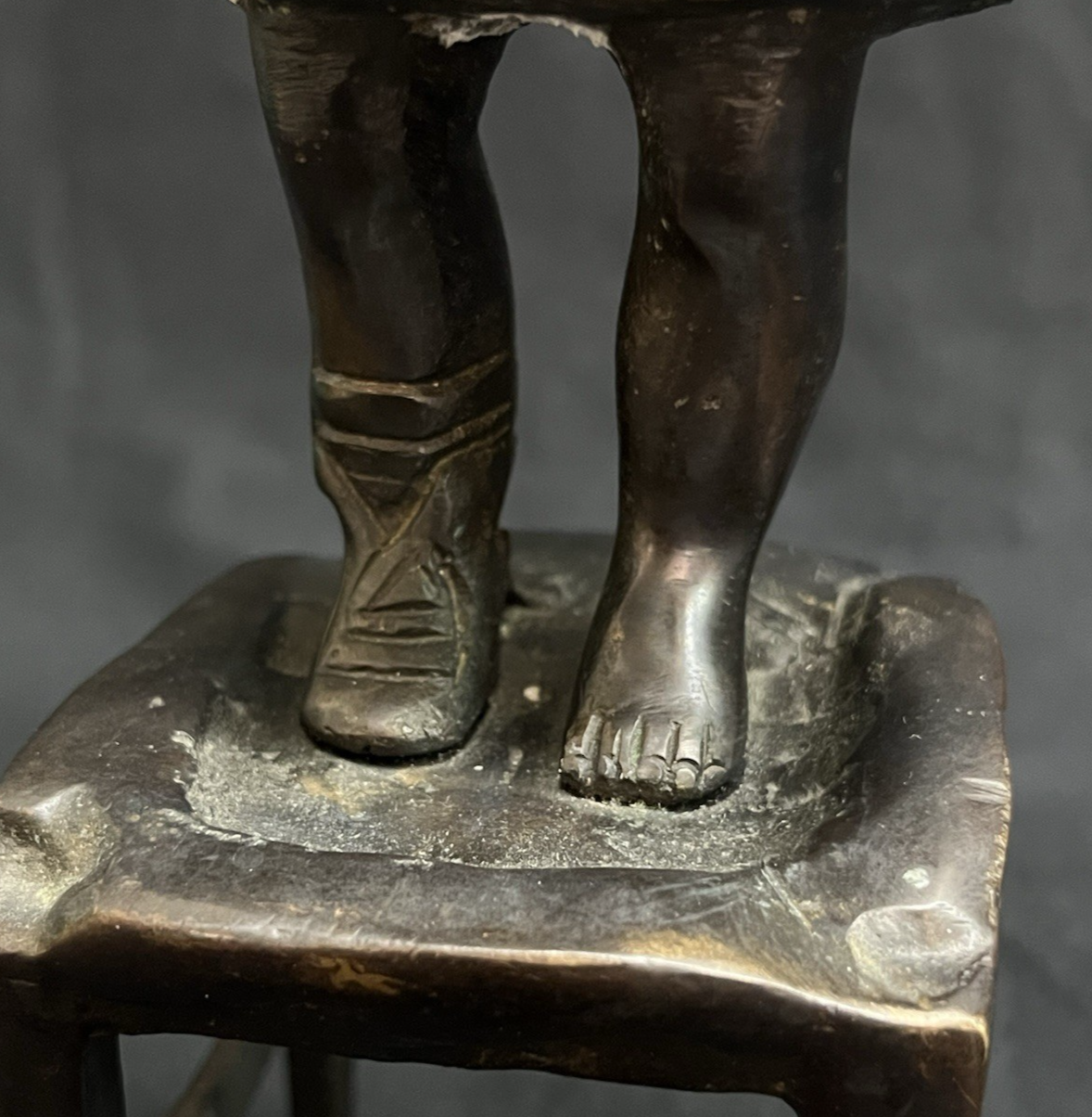 Antique After Juan Clara Bronze Sculpture Girl on Chair w/ One Shoe 11.5"