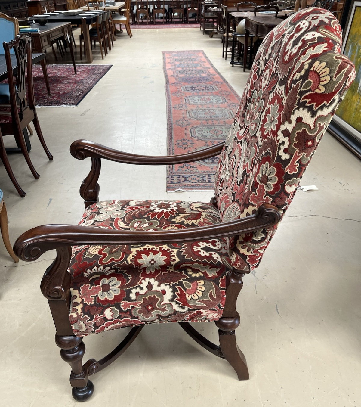 Pair French style  Armchairs  wood carved new upholstery w 2 pillows CL7