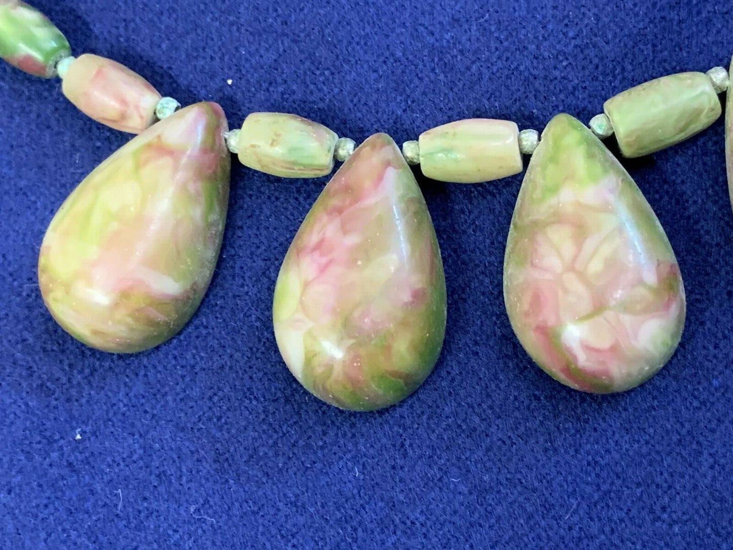 Zahara Vintage Green -Pink  AGATE Stone Collar NECKLACE toggle closure 16 1/4"