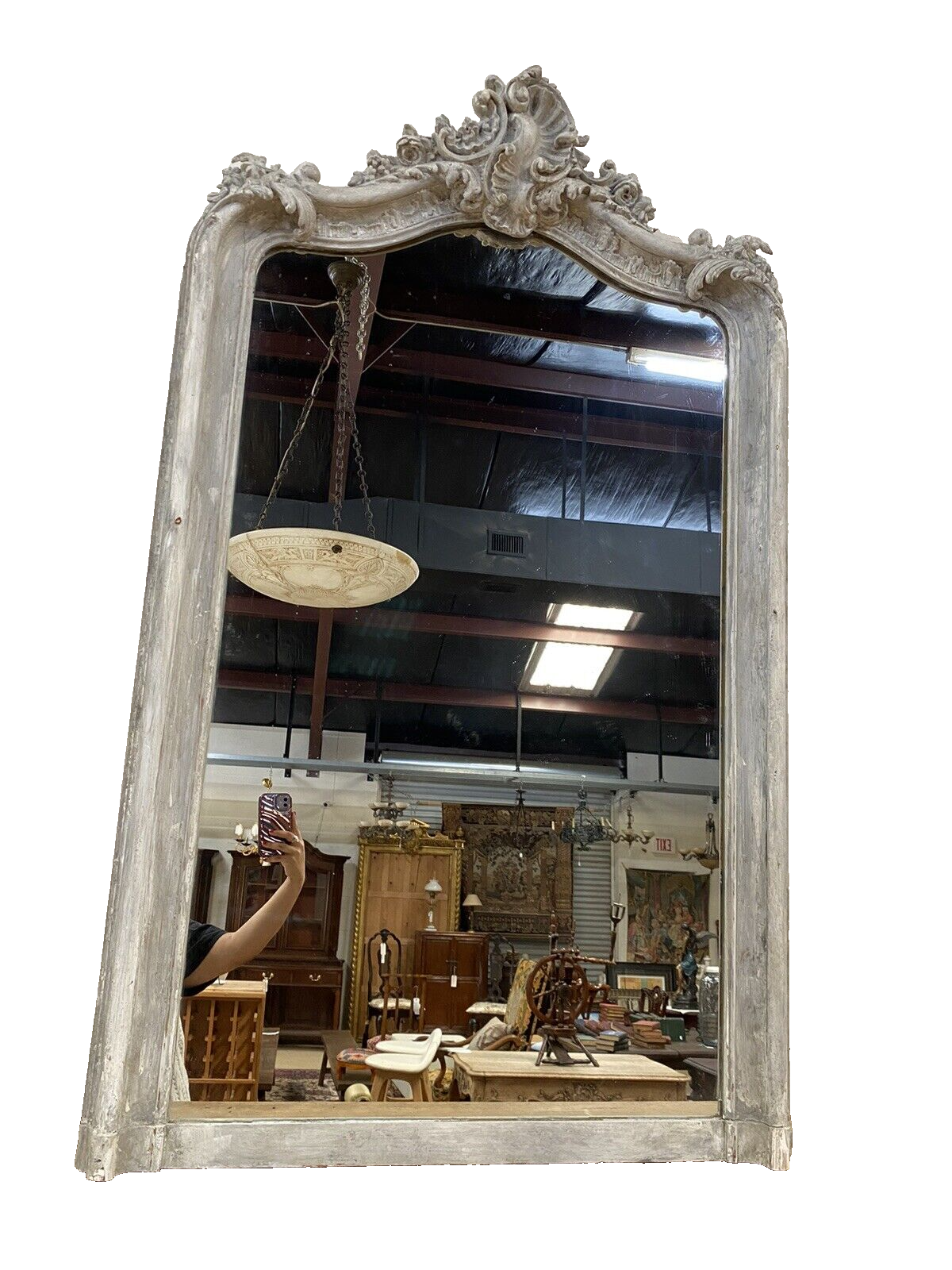 Painted Antique French Louis XV Rococo Style Floor Entryway Mirror 58" x 35"