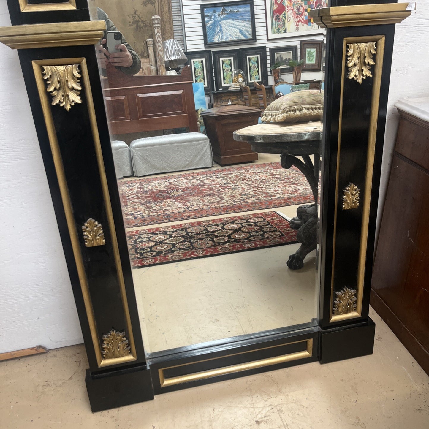 Tall Black & Gold Napoleon III Style Pier Mirror 79.5” Tall FS9