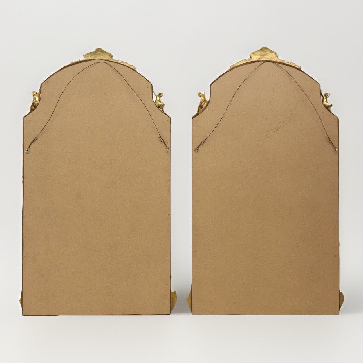 80.5" PAIR OF LARGE LOUIS XV GILT GOLD PARCLOSE CUSHION MIRRORS