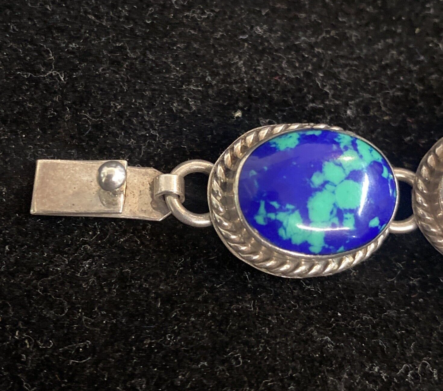 Mexican Sterling 7 Oval Links Gemstone Bracelet 7.5"  turqouise, coral 44.8g