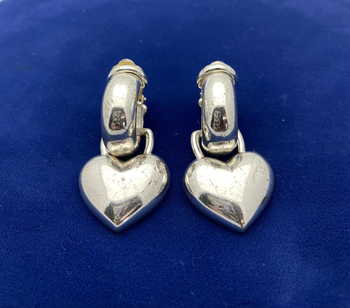 Carolee Silver Toned Heart Shaped Dangle Clip Earrings can be worn 2 ways