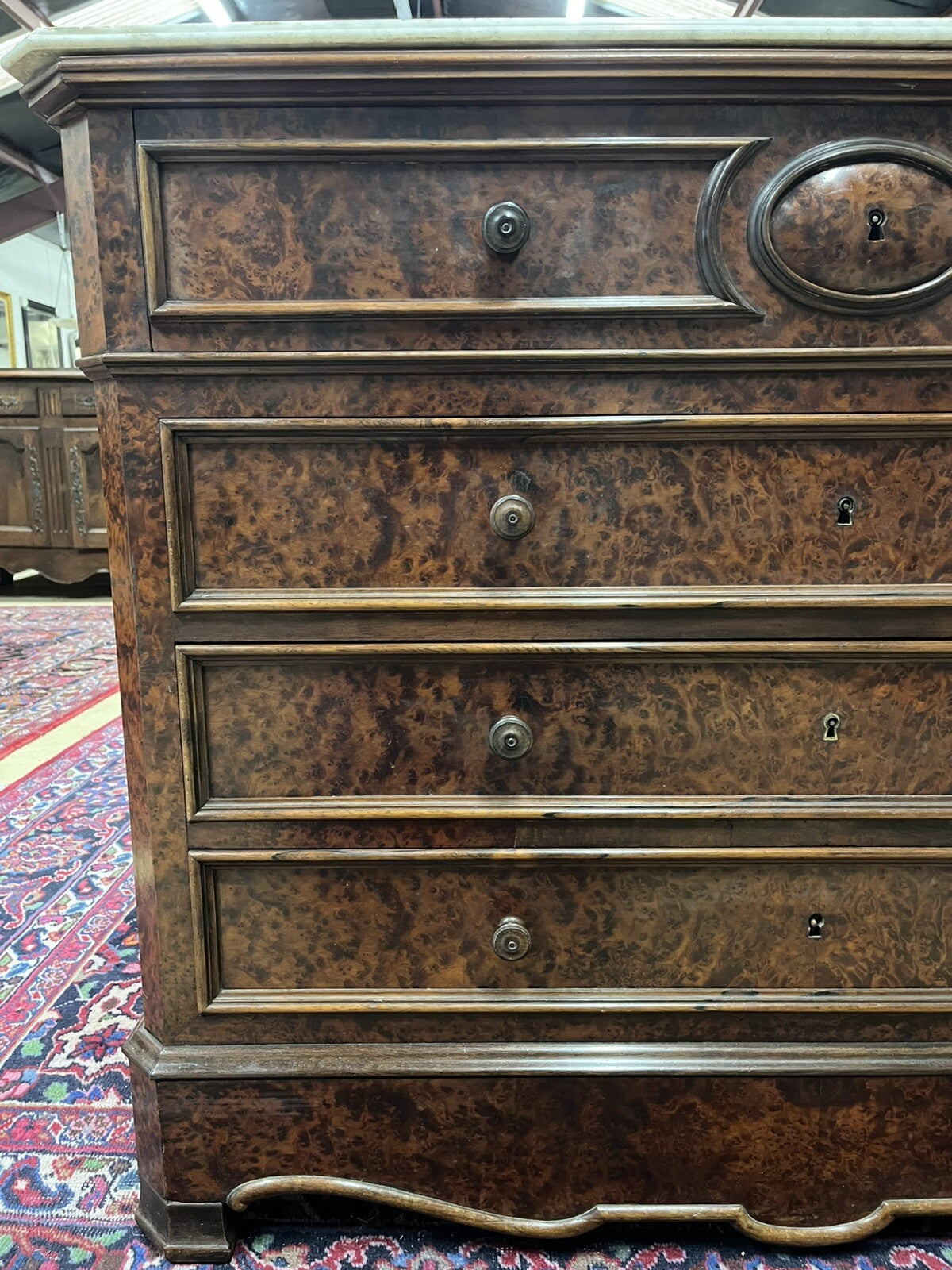 Antique French Louis Philippe White Marble Top Drop Front Secretary Chest Desk