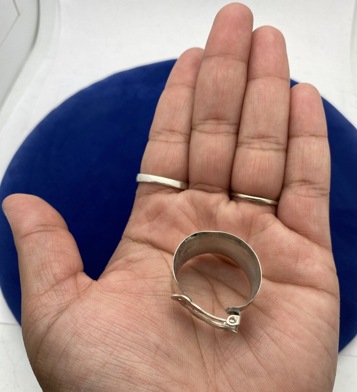 Vintage Sterling Silver Wide Half Hoop Clip On Earrings Marked 925