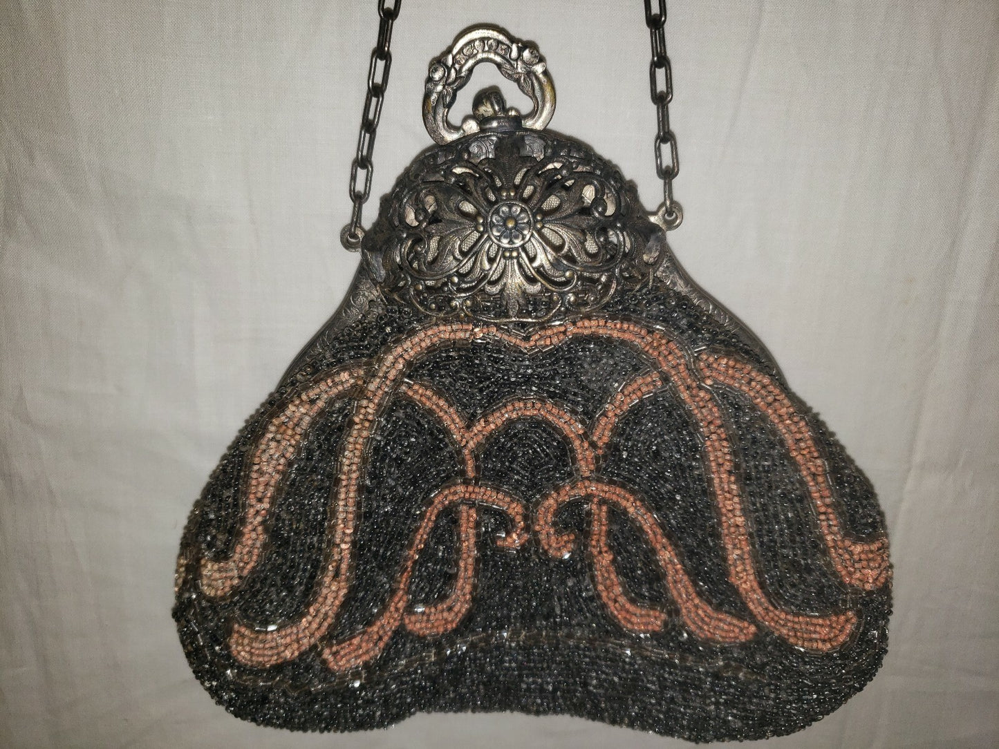 Antique Pink and Grey Beaded Purse Hand Made In France