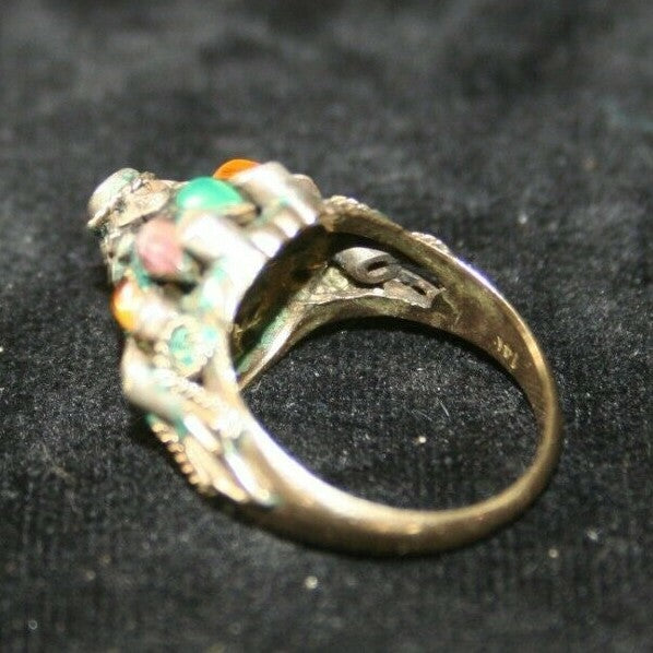 Vtg 1940's 14k Yellow gold Multi-Stone Dome Temple Cocktail Ring 4.3 g SZ 6.5