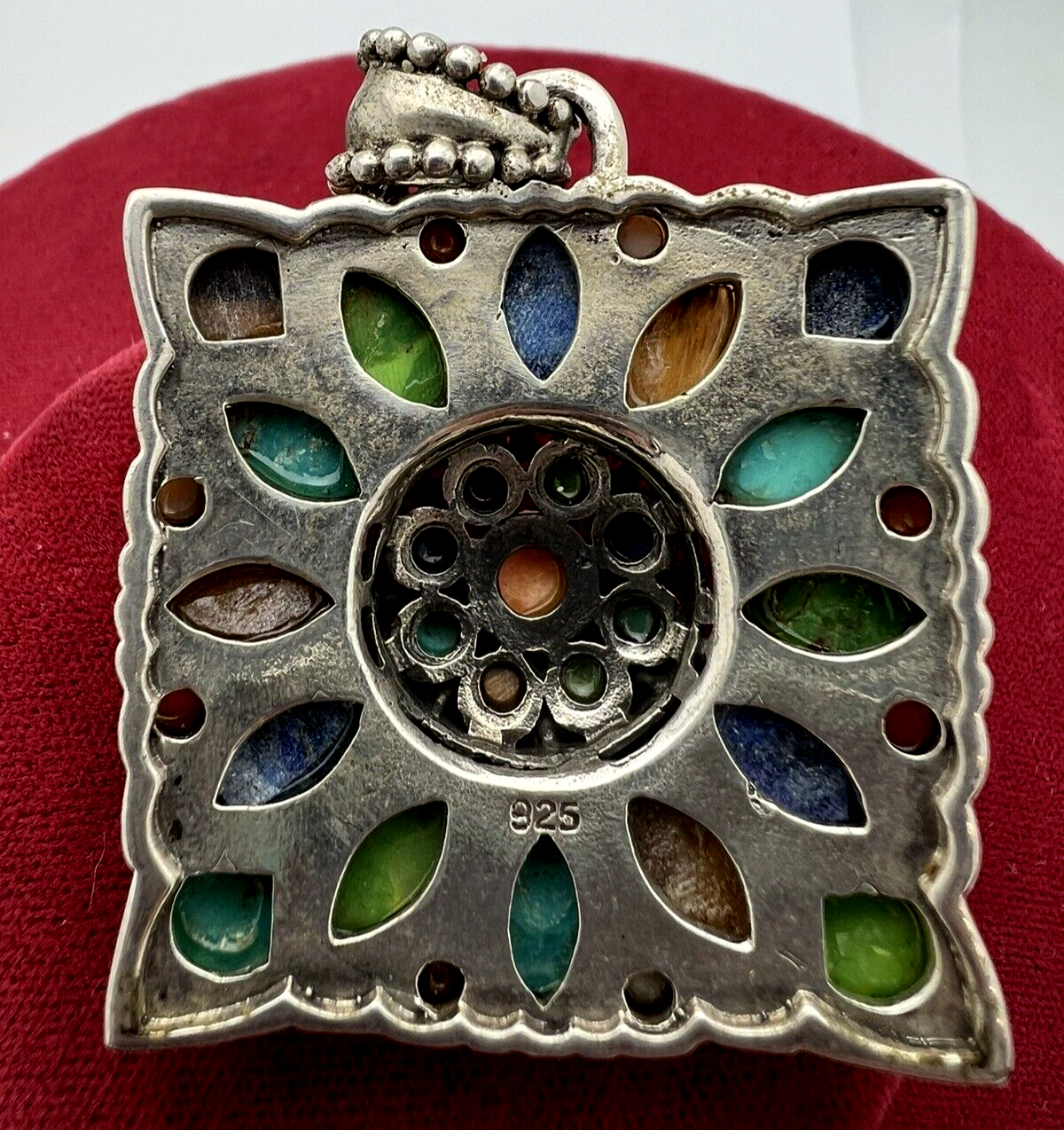 Multi Stone Blossom Pendant 925 SS Lapis Lazuli, Coral , Turquoise, Don Lucas