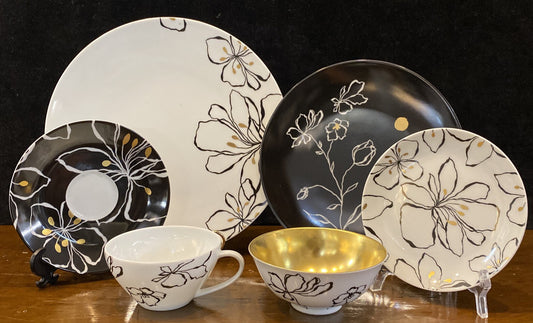 6pc Bernardaud “Or Noir” Place Setting Dinner, Salad, BB, C/S, gold bowl BH305