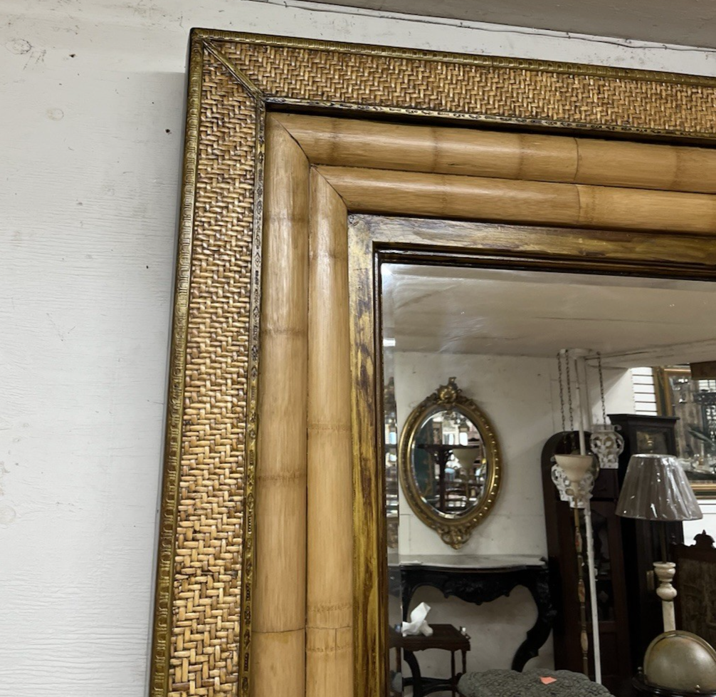PAIR OF CARIBBEAN STYLE BAMBOO & WOVEN RATTAN FRAMED MIRRORS, 51" X 39.5"