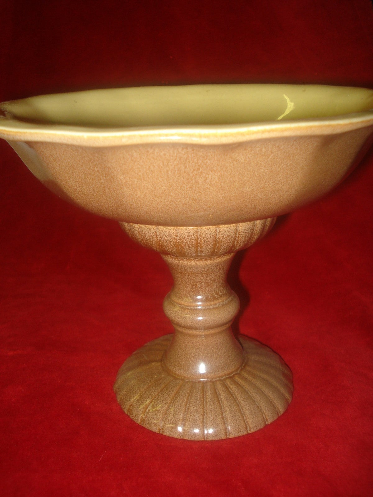 Red Wing Pottery Footed Compote 6.5 inches M5008 Yellow Bowl Brown Pedestal