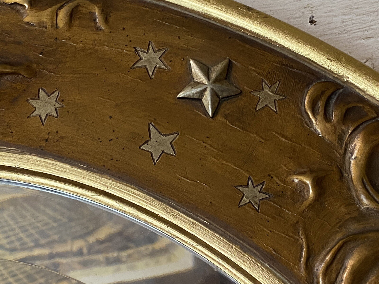 Antique Victorian Gold Oval Mirror w/ Cherub Faces and Wings