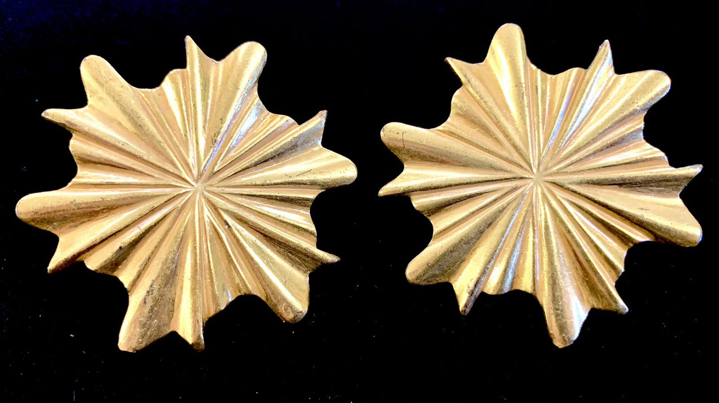 Miriam Haskell Signed Earrings Large 2" Gold Starburst Screw Back Clip MCM 60's