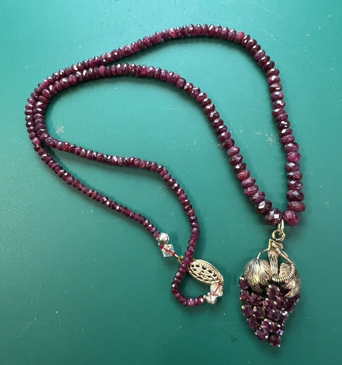 14K Natural Ruby 18" Necklace with Strawberry Ruby Pendant total 68.85 Carat TW