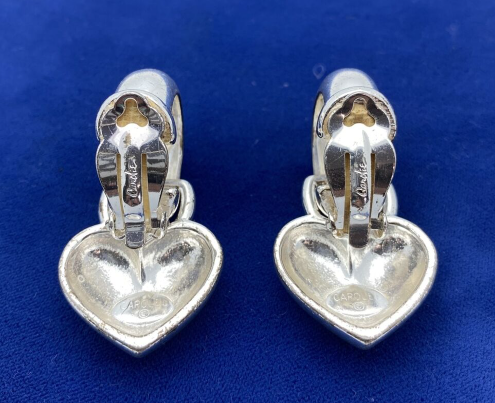 Carolee Silver Toned Heart Shaped Dangle Clip Earrings can be worn 2 ways