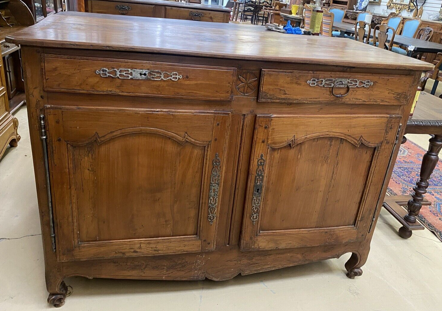 Antique French Farmhouse Louis XV Carved Cherry Chest Sideboard Commode 19C A6