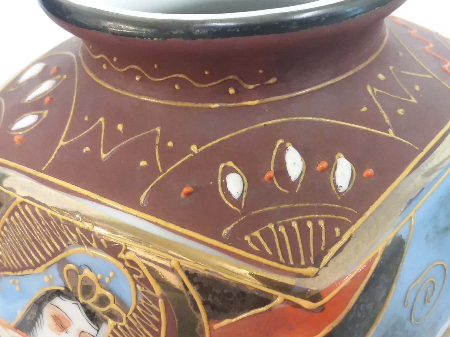 Pair Japanese Moriage Vases Man & Woman Colorful Dragonware  H6" Immortals