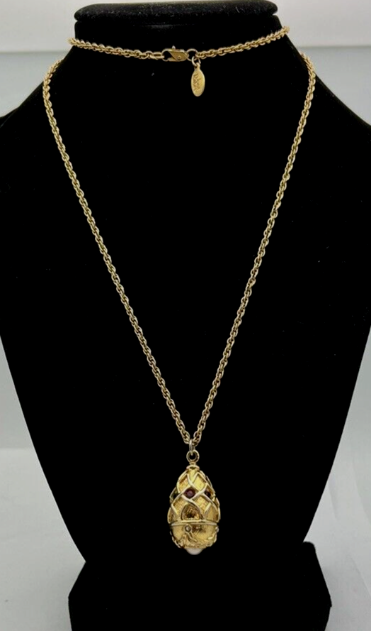 RARE Vtg Joan Rivers Classic Gold-Plated, Blue & Pearl Faberge Egg 32” Necklace
