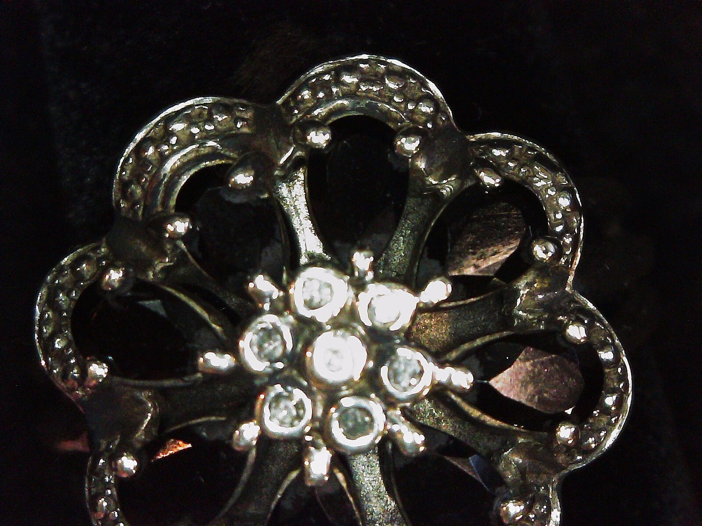 Sterling Silver 925 Onyx & CZ Stones Flower Shaped Ring SZ 7 7.2g