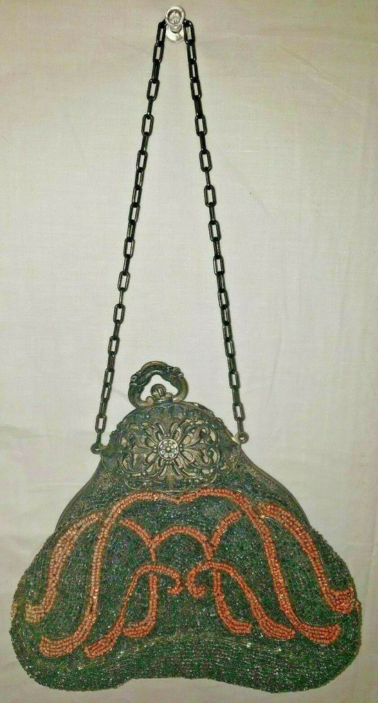 Antique Pink and Grey Beaded Purse Hand Made In France