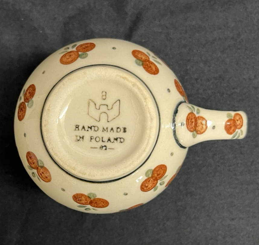 Boleslawiec Polish Pottery Barrel Mug, Wild Cherry Pattern, 3.75 in