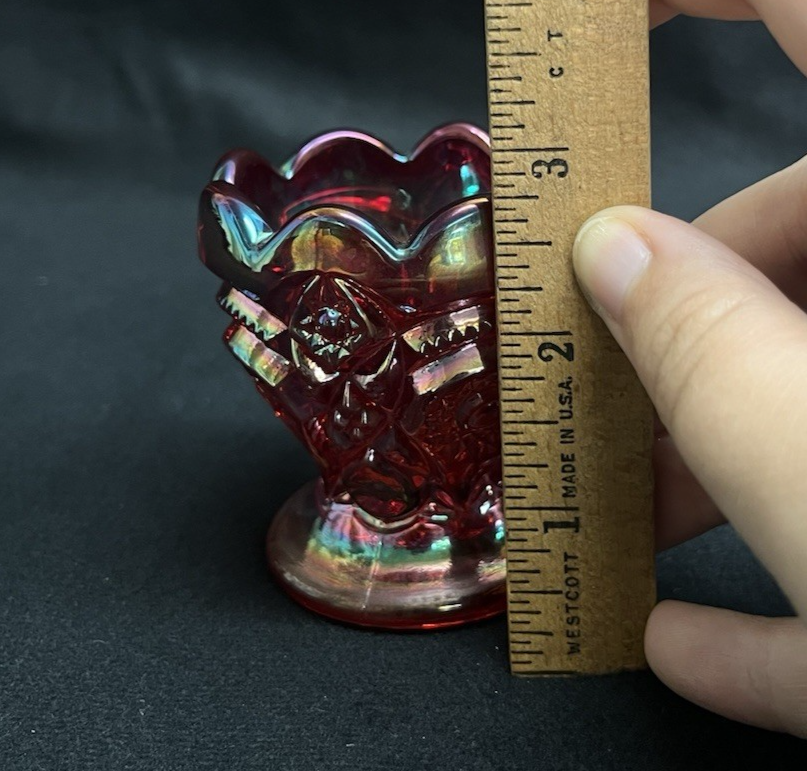 Vintage Imperial Glass Sunset Ruby Carnival Glass Egg Cup/Toothpick Cup 2 5/8"