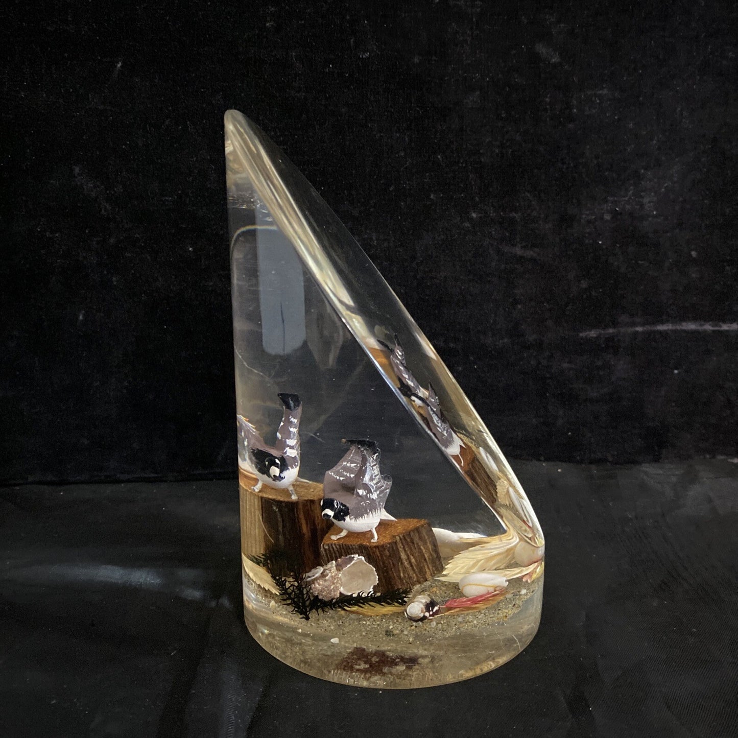 Lucite Acrylic Geese & Shell Paperweight 6.75"