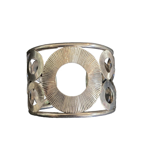 Sterling Circle Cut-Out Cuff Bracelet Marked Thailand 925 w designer logo