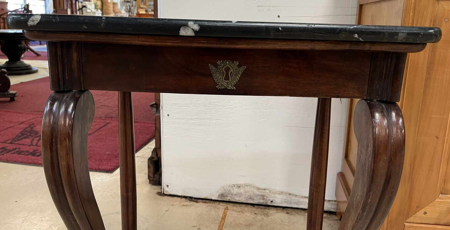 ANTIQUE FRENCH EMPIRE STYLE MARBLE-TOP MAHOGANY CONSOLE END SIDE TABLE