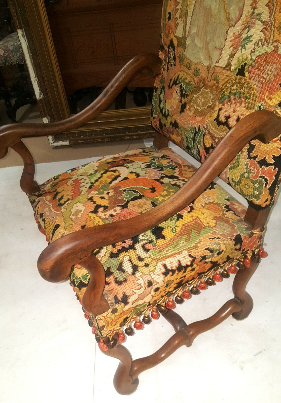 Antique 1880s French Needlepoint Armchair  Os Du Mouton Throne Chair Fauteil