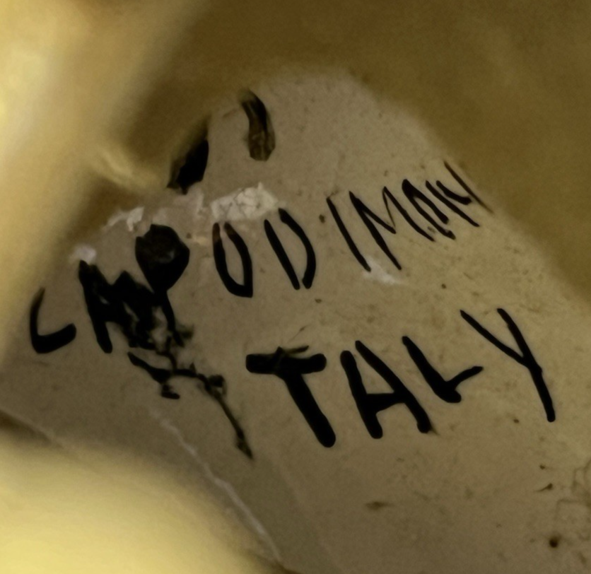 Vintage Capodimonte Porcelain Pierced Black & Gold Floral Lamp w/ Shade 26"