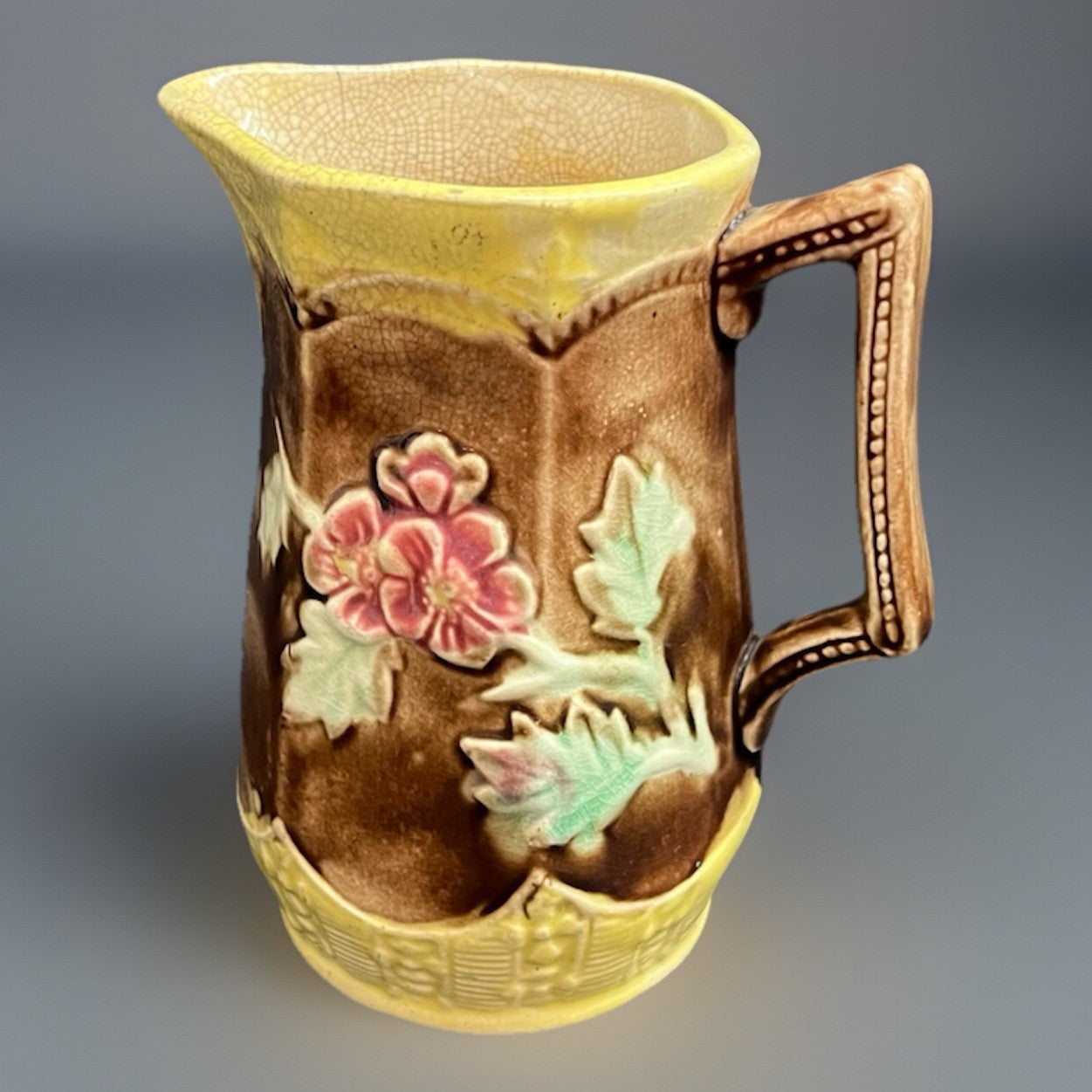 Vintage Majolica Embossed Dogwood Flower Creamer/Jug/Pitcher 5"