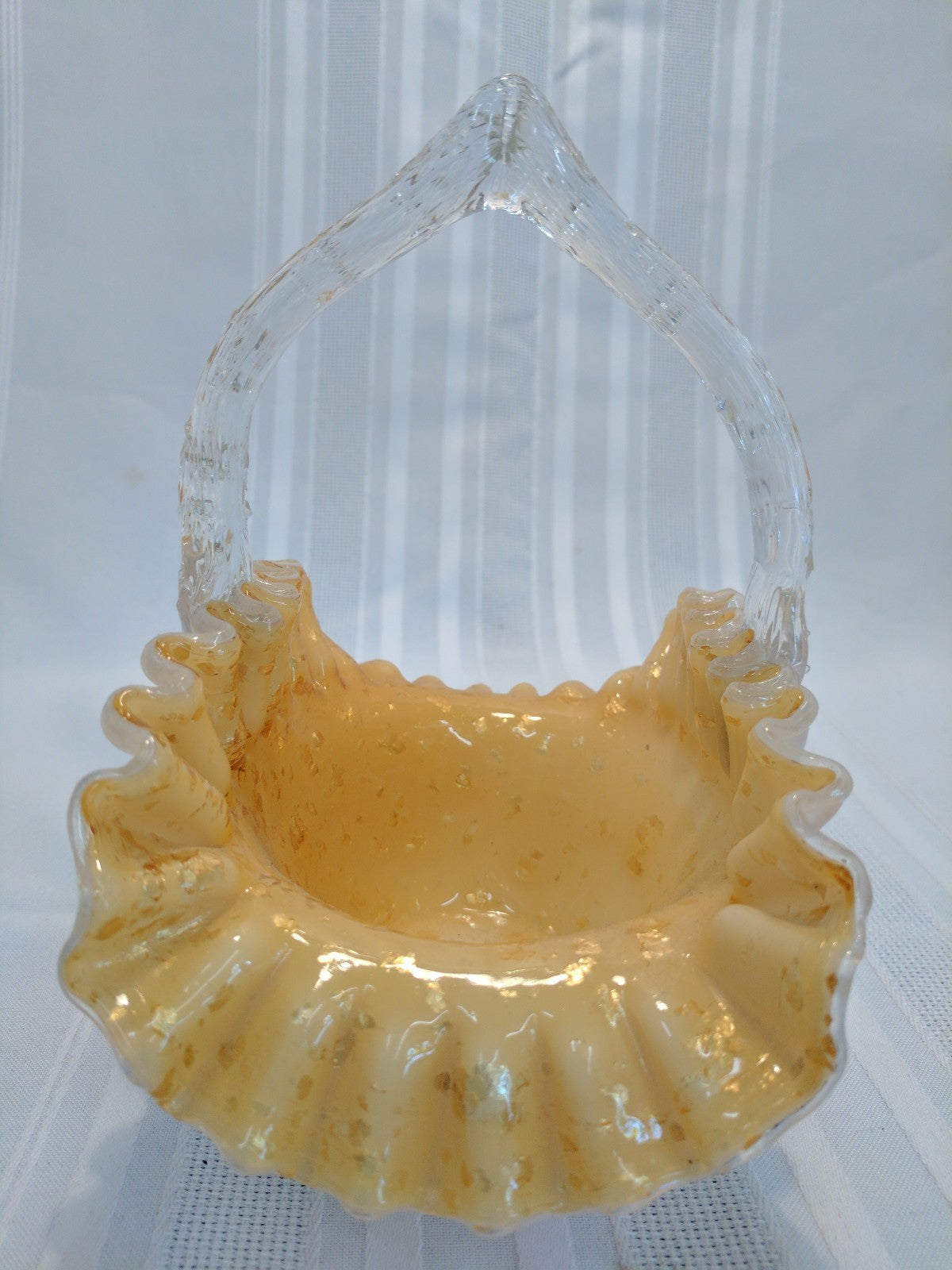 VICTORIAN ENGLISH STURBRIDGE Gold CASED GLASS BASKET W/ THORN HANDLE