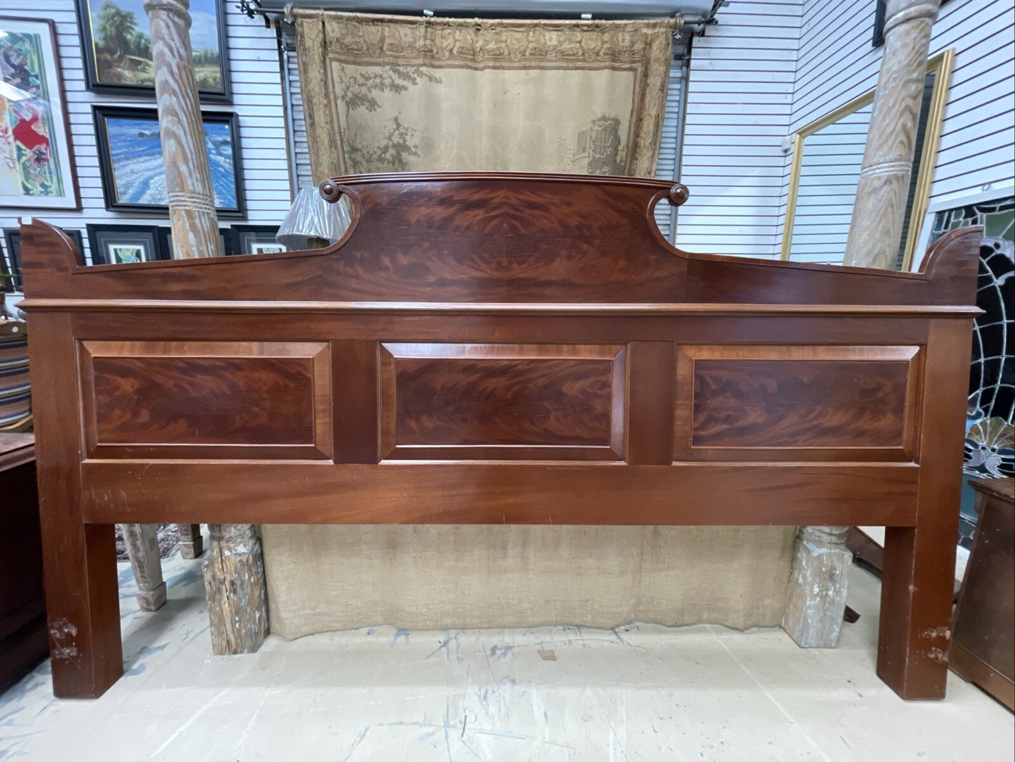 Double Queen Size Custom Paneled Crotch Mahogany Headboard FS7