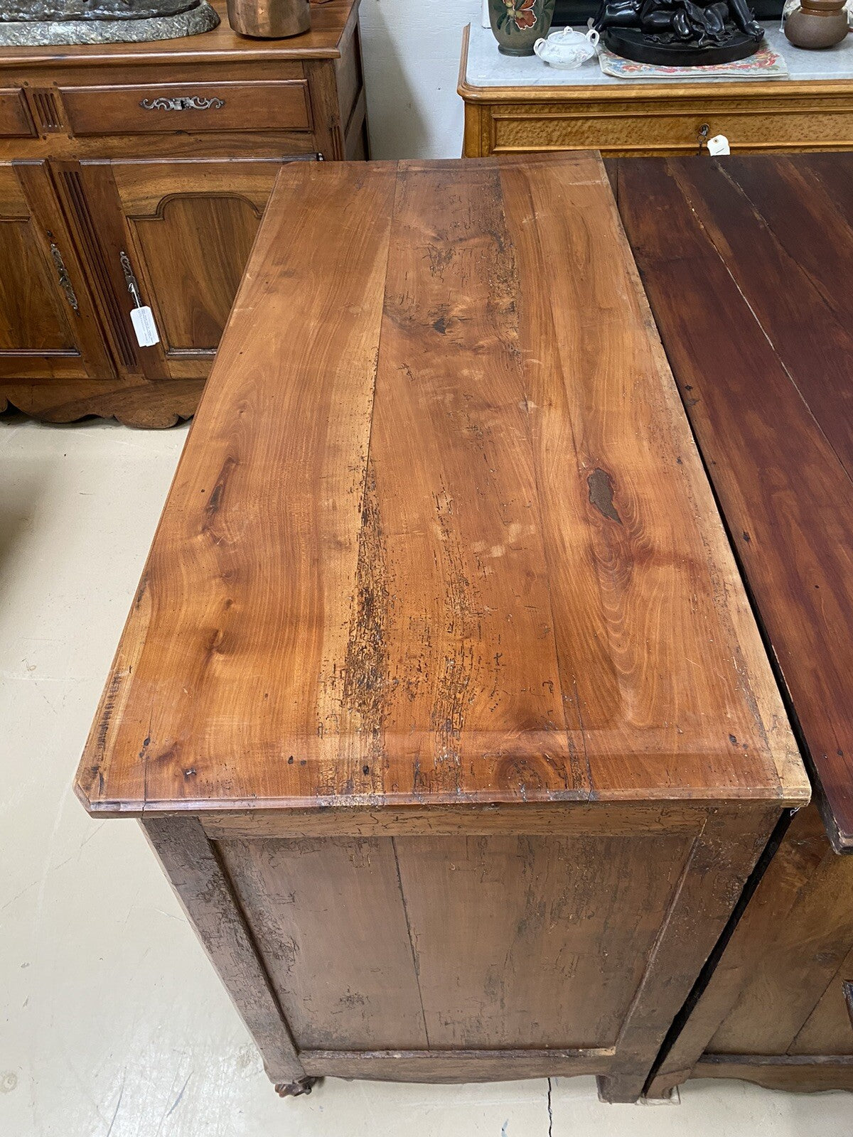 Antique French Farmhouse Louis XV Carved Cherry Chest Sideboard Commode 19C A6