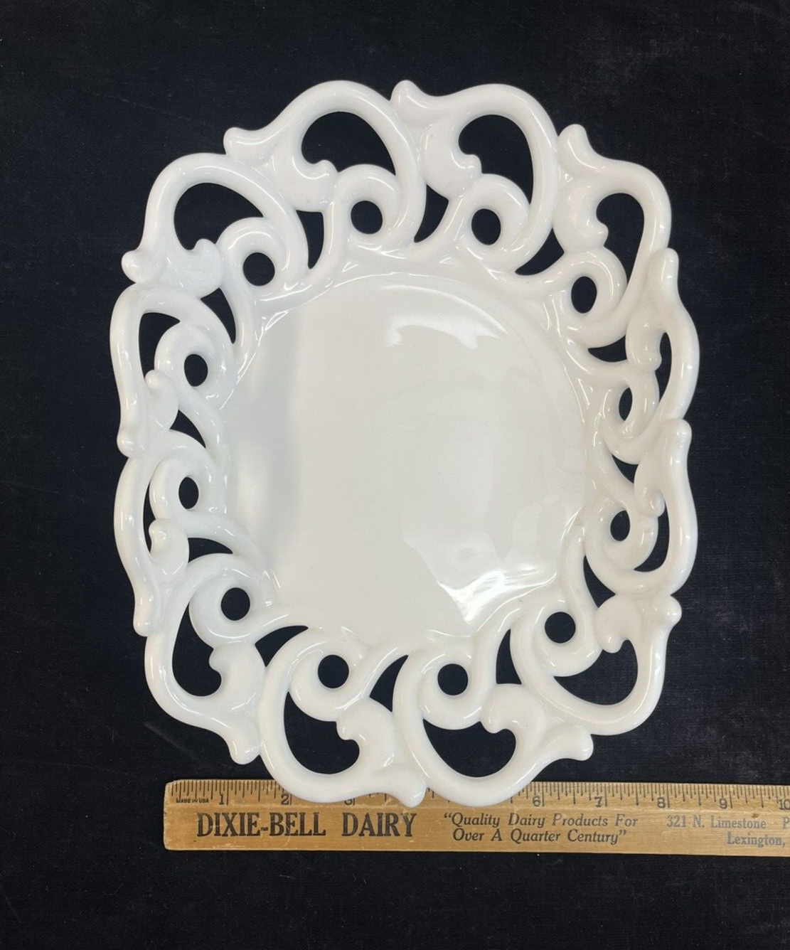 Vintage Fostoria  Monroe Milk Glass Fruit Bowl Open Lace Plate 10 3/4"