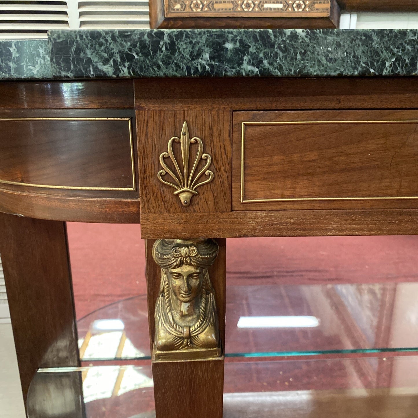 FRENCH MAHOGANY EMPIRE ENTRYWAY CONSOLE TABLE W/ MARBLE TOP