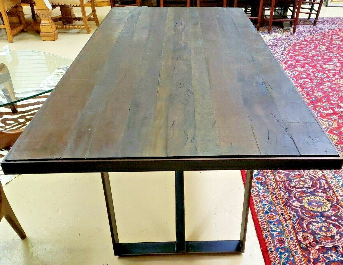 Restoration Hardware Style Metal Reclaimed Wood Table X Stretcher Dining Table