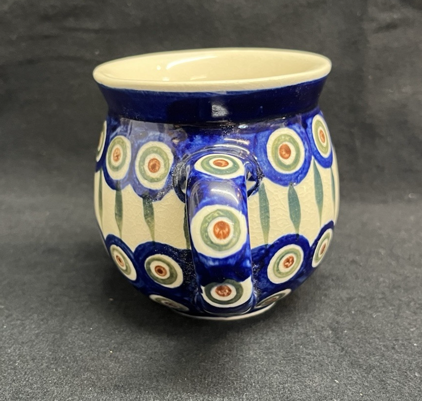 Boleslawiec Polish Pottery Belly Mug, Peacock Pattern, 3.75 in,  6 mugs avail
