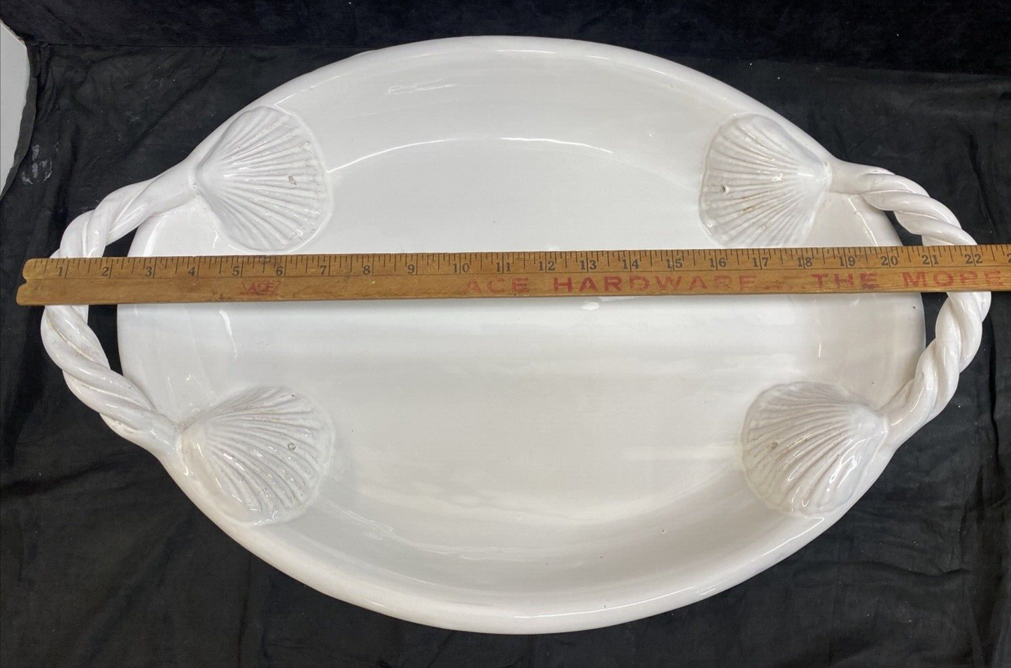 Large White Unmarked Seashell Rope Handle Serving Platter 57/60 Italy