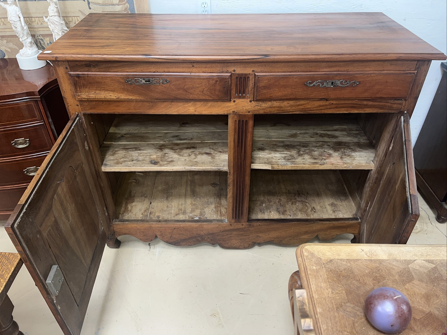 Antique French Louis XV Philippe Figured Walnut Chest Commode Sideboard Server