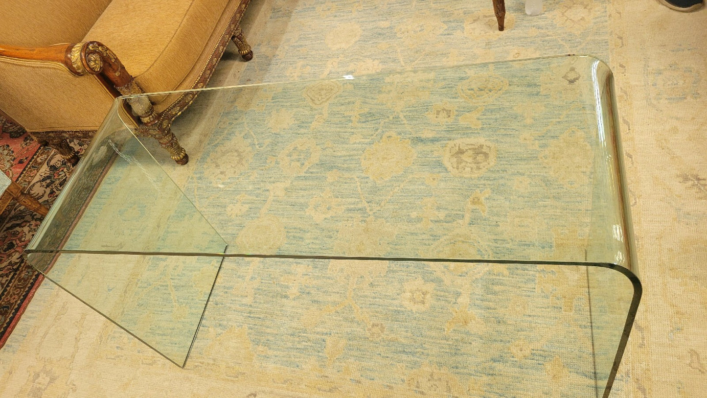 FIAM Italia Curved Glass Sofa Table  1980's By Angelo Cortesi  Post Modern